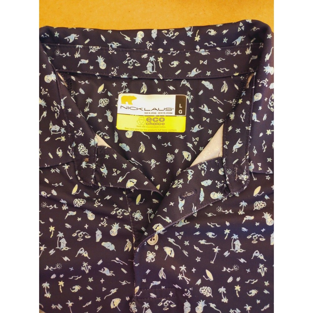 Jack Nicklaus Eco Choice Stretch Polo Golf Shirt Tropical Palm Island Sz Large